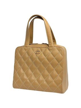 Chanel Wild Stitch Handbag CC Logo Leather Beige